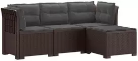 4 Vietų Sodo Sofa su Pagalvėlėmis Ratanų Imitacija PP Ruda