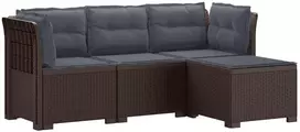 4 Vietų Sodo Sofa su Pagalvėlėmis Ratanų Imitacija PP Ruda