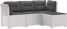 4 Vietų Sodo Sofa su Pagalvėlėmis Ratanų Imitacija PP Balta