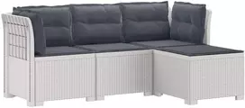 4 Vietų Sodo Sofa su Pagalvėlėmis Ratanų Imitacija PP Balta