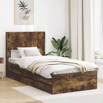 Lova Lovos rėmas su saugojimu ir nugara Dūminio ąžuolo 90 x 190 cm