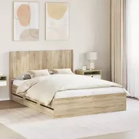 Lova Lovos rėmas su saugojimu ir nugara Sonoma ąžuolas 140 x 200 cm