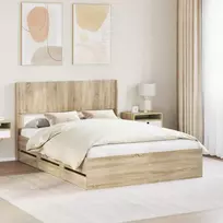 Lova Lovos rėmas su saugojimu ir nugara Sonoma ąžuolas 150 x 200 cm