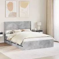Lova Lovos rėmas su saugojimu ir nugara Betono pilka 135 x 190 cm