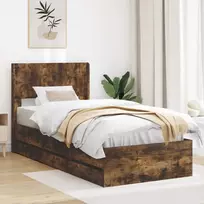 Lova Lovos rėmas su saugojimu ir nugara Dūminio ąžuolo 100 x 200 cm