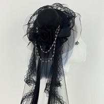 Lace Gothic Lace Veil Rose Decoration Retro Small Top Hat  Halloween Cosplay Style B