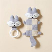 Infant Teething Necklace And Plush Fox Toy With Soft Cotton Material For Sleep Aid Gray