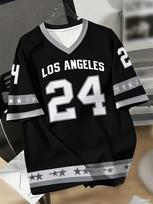 Los Angeles NO.24 Print V-Neck Short Sleeve T-Shirt Summer Graphic Tee football Jerseys Plus Size Women's Sport T-Shirt 5XL