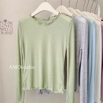 Color fungus edge long-sleeved sunscreen T-shirt women's Lyocell Tencel thin, drape soft waxy short summer air-conditioning shirt S( 30-40kg ) žalia
