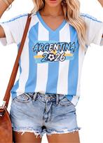 2026 Futbolo Gerbėjo Marškinėliai Argentina Brazilija Meksika Kanada JAV Futbolo Marškinėliai Futbolo Komanda V formos iškirptės Drabužiai Moterims S mėlyna