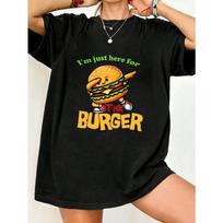 Per dydžio T-shirt Juoda Aš Čia Tik Dėl Burgerio Animacinis Burgeris Grafika Laisvalaikio Drabužis Moterims Vasaros Apranga Streetwear Mada Madingas Viršus S juoda