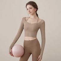 Women's Fitted Yoga Top with Removable Pads kava