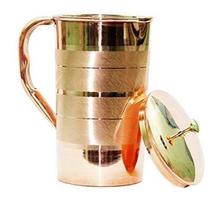 TreegoArt Pure Copper Water Jug, Pitcher with Silver Touch Smooth Finished Touch Jug For Kitchen - 1500 Ml 1500 Ml ruda