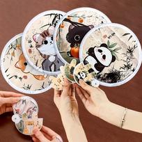 4Pcs Cute Cat Folding Fans, portable Maneki-Neko design for cooling and sun protection, ideal summer gift.