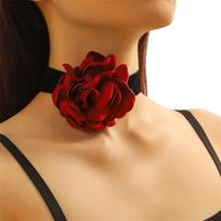 Velvet Choker Women Rose Choker Flower Choker Necklace Camellia Choker Goth Choker Gothics Necklace Vintage Choker 1 vyno raudonos spalvos