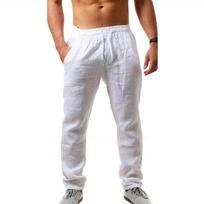 Korėjietiški vasariniai vyriški lininiai kelnės Kvėpuojančios Vienspalvės Patogios Kelnės Sportui Jogai Bėgiojimui Sportinės Kelnės Streetwear S balta
