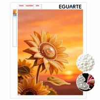 DIY Frameless Pearl Painting Kit Golden Sunflower Sunset 3D Shiny Bead Art Canvas Relaxing Craft for Adults Home Wall Decor Gift 30x40cm