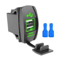 3.1a dvigubo USB automobilinio įkroviklio lizdo svirties jungiklis 12-24v vandeniui atsparus automobilio telefono įkroviklis Motociklas su maitinimo linija, skirtas automobiliniam visureigiui žalia