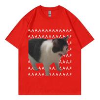 Sad Crying Cat Funny Meme T-Shirt High Quality Fashion Short Sleeve T Shirts Summer Casual Pure Cotton Oversized T-Shirts Unisex XXXXL raudona