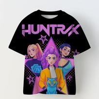 Demon Hunters Kpop T-shirt Girls Boys Short Sleeve Purple Anime Children's Clothing Huntrix Tiger Harajuku Tops Tshirt Gifts 150