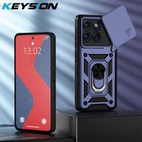 KEYSION Shockproof Armor Case for Motorola Edge 70 5G Slide Camera Lens Protection Ring Stand Phone Back Cover for MOTO Edge 70 for Edge 70 mėlyna