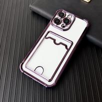 Soft Plating Card Holder Bag Case For iPhone 16 15 14 13 12 mini 11 Pro X XR Xs Max 7 8 Plus 16e Shockproof Transparent Cover iPhone 13 mini
