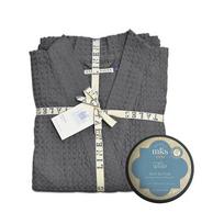 Dovanų rinkinys Linen Tales Dark Grey Lininis chalatas + MKS eco Kūno sviestas S-M