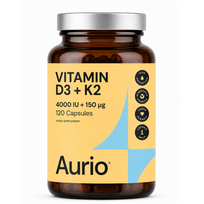 Aurio Food Supplement Vitamin D3+K2 Maisto papildas vitaminas D 120 kapsulių