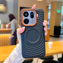Wave Pattern Business Magnetic Matte PU Leather Shockproof Camera Protector Mobile Phone Case for Oppo for Wireless Charging phone case&Opp Bag