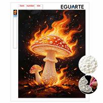 Handmade Pearl Painting Kit Fiery Mushroom DIY Frameless 3D Bead Art Canvas Creative Leisure Home Decoration Gift 30x40cm