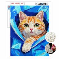 Frameless Pearl Painting DIY Kit Adorable Orange Cat in Blue Jacket 3D Sparkling Bead Canvas Relaxing Creative Craft for Art Lovers 30x40cm