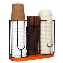 3-in-1 Coffee Cup Lid Holder Wooden Base Disposable Cup Storage  Countertop Coffee Bar