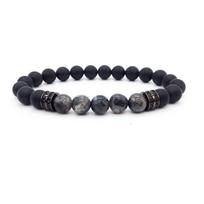 Handmade Mens Black Matte Agate Stone Beaded Bracelet With Elastic Band For Casual Wear BlackMatte
