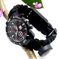OLOMM Paracord Survival Watch Strap with Compass juoda