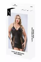 Baci Lingerie Baci Lace-Up Wetlook Mini Dress Black Adjustable Straps Polyester