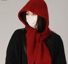 Acrylic Plain Solid Color Crochet Hooded Scarf Mask Balaclava Hat Winter Knitted Balaclava One Size arbūzo raudonos spalvos