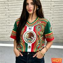 Summer Men Women's V-Neck Jersey Mexico Football Jersey Breathable Sport Girl T-Shirt Polyester Breathable Tee 2026 Jersey Tops 7XL