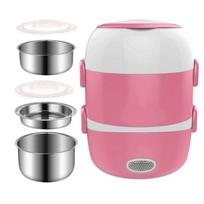 Stainless Steel Electric Lunch Box Travel Portable Heater Thermal Food Container  Car Use EU rožinė