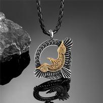 Stainless Steel Norse Mythology Eagle Necklace Men Vikings Raven Never Fade Gold Vegvisir Slavic Runes Amulet Pendant Gift 60CM
