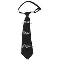 Women's Cute Bowknot Embellished Black Long Tie for School Event and Casual Students Uniform Adjustable Pre Tied Necktie