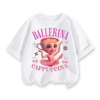 Cappuccina Ballerina Funnu Italian Brainrot Meme Children's Cotton T-shirt Summer Short sleeved O-neck T-shirt Casual Children's children140