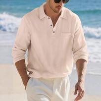 Men's Single Breasted Collared Shirt  Casual Loose Fitting Beach Long Sleeved Shirt L smėlis