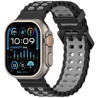 Ocean Silicone Sports Band For Apple Watch Ultra 2 49mm Series 10 9 8 7 6 5 4 3 SE 46mm 45mm 44mm 42mm Two Tone Strap Bracelet 42 44 45 46 49mm juoda pilka spalva