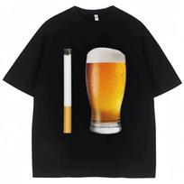 Funny Meme T-shirt Cigarette and Beer Humor Joke Print T Shirt Men Women Fashion Oversized Cotton Casual Short Sleeve Streetwear S juoda