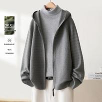 IHIMI Women's Waffle-Knit Hooded Zip Cardigan L viržių pilka spalva