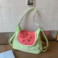 Dopamine Color Fruit Nylon Backpack Creative Book Bag Sweet Cloth Messenger Bag  Student žalia