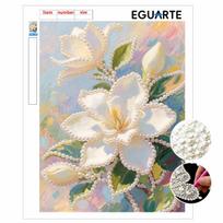 DIY Frameless Pearl Art Painting Kit Elegant White Magnolia Flowers 3D Bead Canvas Handmade Craft for Adults Wall Decoration Gift 30x40cm
