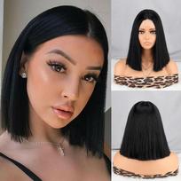 LISI HAIR Moteriškas tiesus bob tipo perukas iki pečių, be kirpčiukų, su nėriniu priekiu, ombrė šviesiai blondinės, oranžinės, rožinės spalvos, sintetinio pluošto perukas 30cm brown