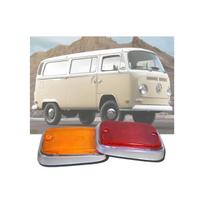 4 vnt. šoninių posūkių žibintų stiklai, suderinami su Volkswagen Type-2 Bus 1975-1979 modeliais, Hippie Bus Minivenas ir Klasikiniais automobiliais (Sidabrinis korpusas) Raudona/Gintaro spalvos