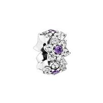 Pandora Purple Forget-Me-Not Spacer Bead Pendant Unisex jewelry Silver 791834ACZ Box,F,Silver/Purple white